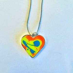 Hand Painted Heart Necklace In Silver Setting